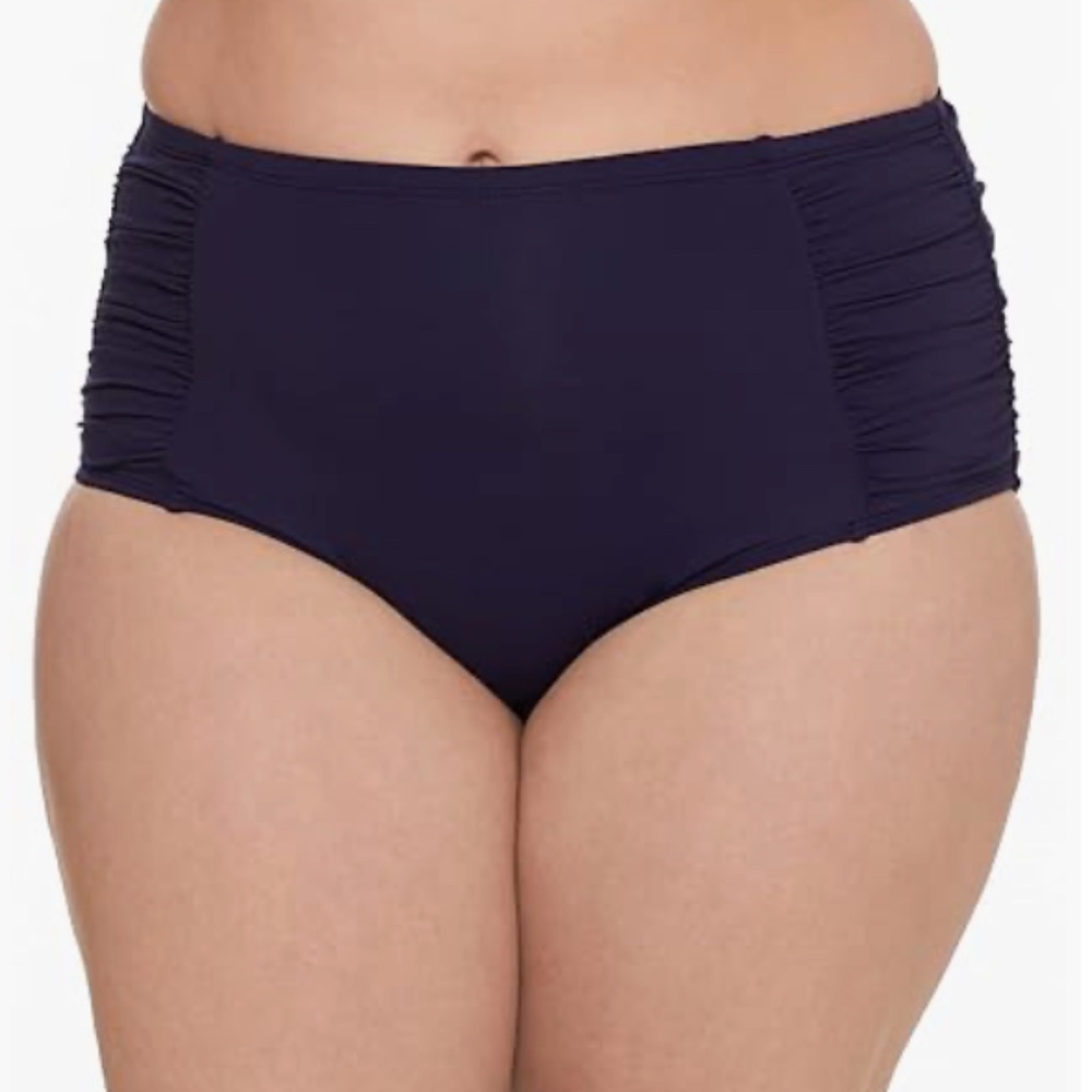 Anne Cole Plus Size Shirred High-Waist Tummy Control Bottoms Navy 18W 8361 - Picture 1 of 2